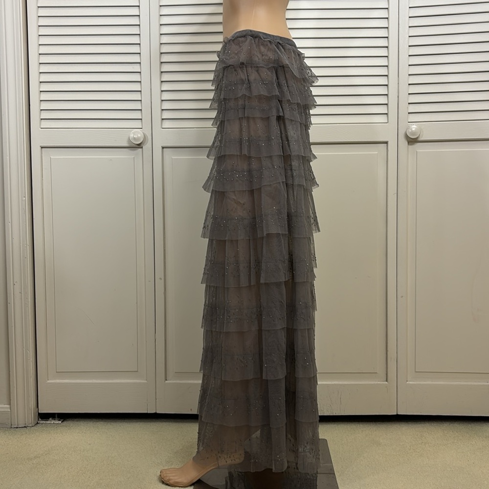Chan Luu Gray Tiered & Beaded Fairy Maxi Mesh Tulle Skirt Medium - Picture 10 of 14